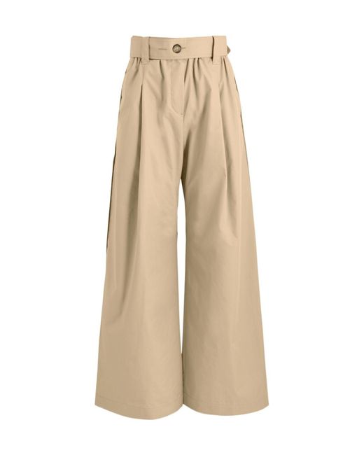 Moncler Natural Wide-Leg Cotton-Blend Poplin Trousers