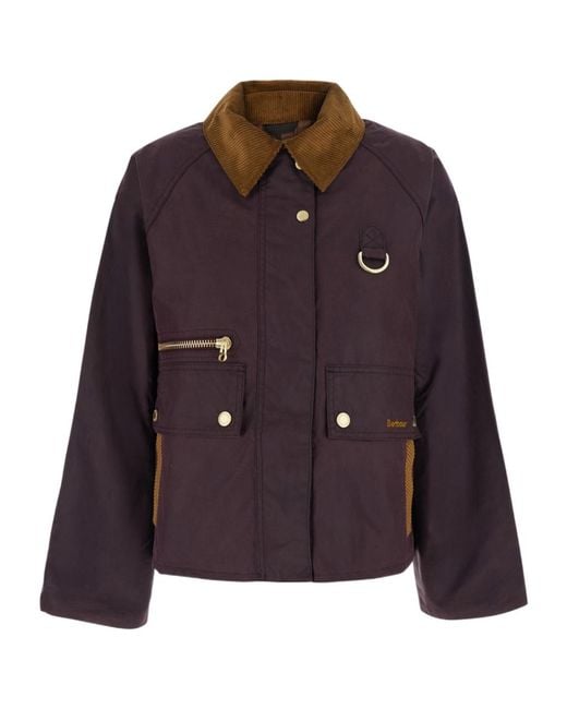 Barbour Purple Cordcollar Cropped Waxed Field Jacket