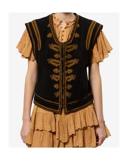 Isabel Marant Black Gilet En Coton Brodé