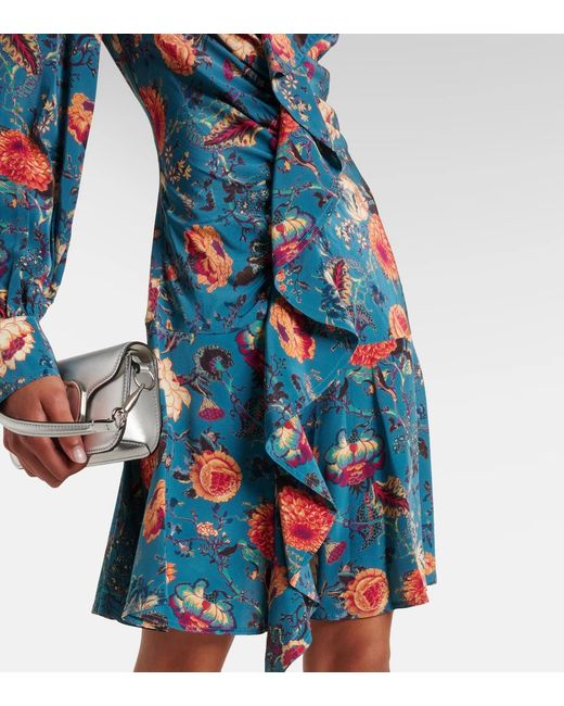 Ulla Johnson Blue Salima Ruffled Floral Silk Minidress