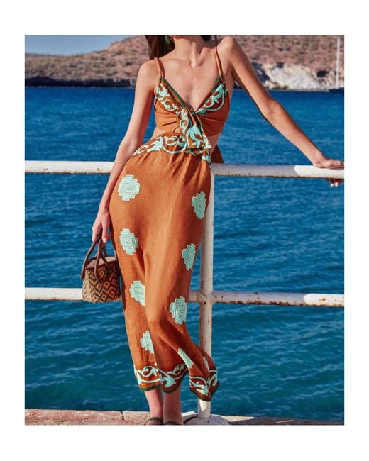 Johanna Ortiz Metallic V-Neck Dress