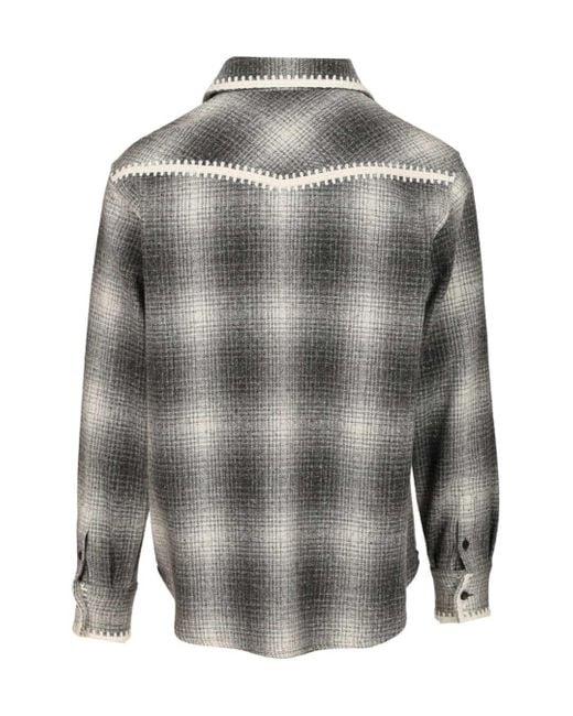 Golden Goose Deluxe Brand Gray Checked Crochet-Trimmed Shirt Jacket for men