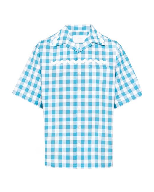 Prada Blue Check Pattern Short Sleeved Shirt for men