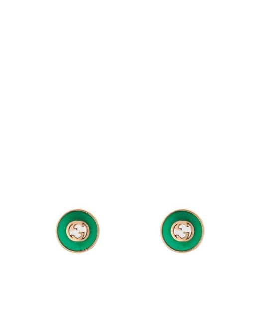 Gucci Green Interlocking 18K Stud Earrings