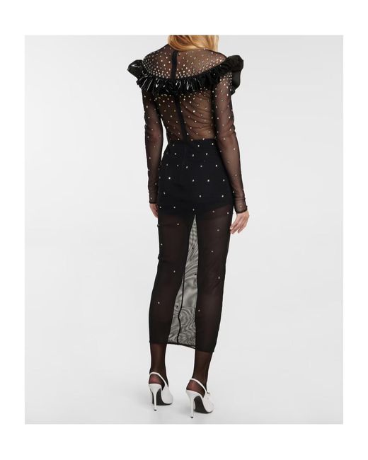 Alessandra Rich Gray Embellished Mesh Midi Dress