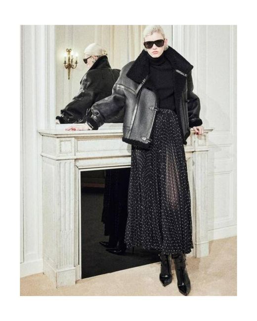 Saint Laurent Black Polka Dot Printed Pleated Skirt