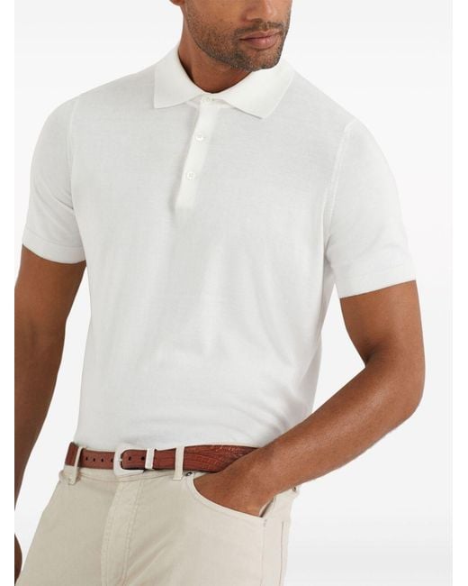Brunello Cucinelli White Short-Sleeved Buttoned Polo Shirt for men