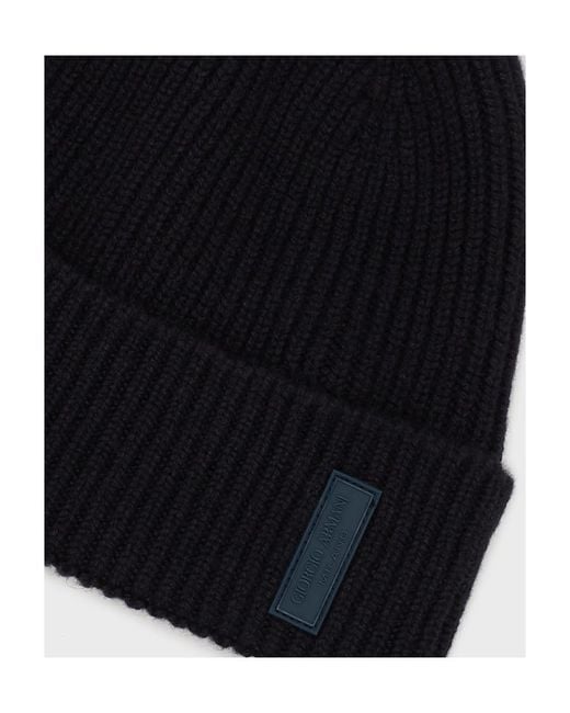 Giorgio Armani Black Flanged Cashmere Hat for men