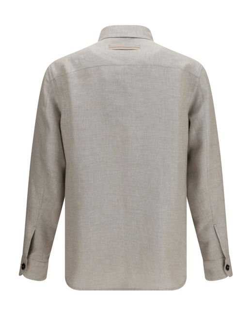 Zegna Gray Button-Front Overshirt for men