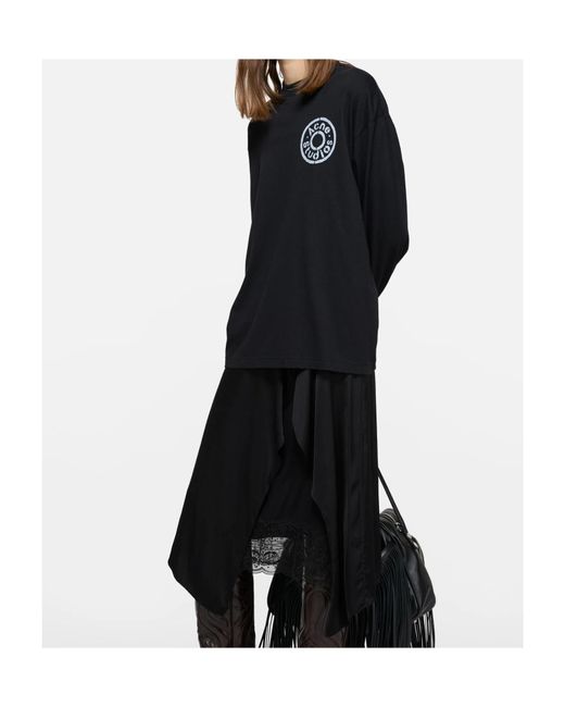 Acne Black Logo Detailed Crewneck T-Shirt for men