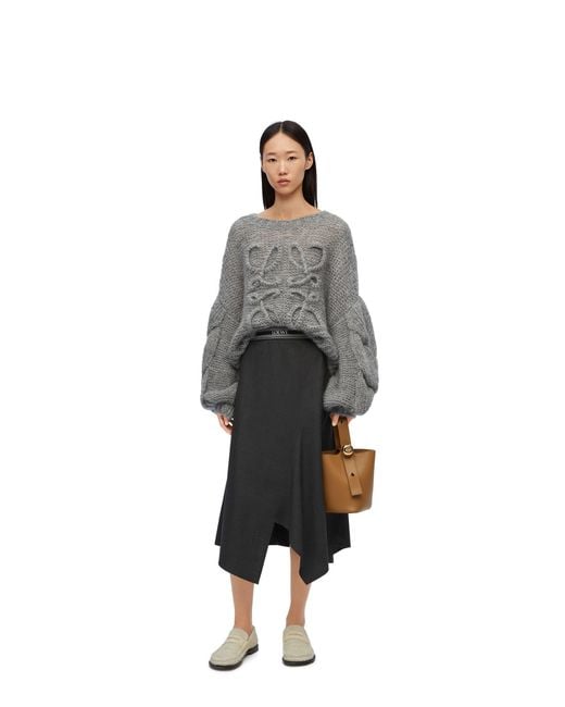 Loewe Gray Anagram Logo Embroidered Crewneck Oversized Jumper