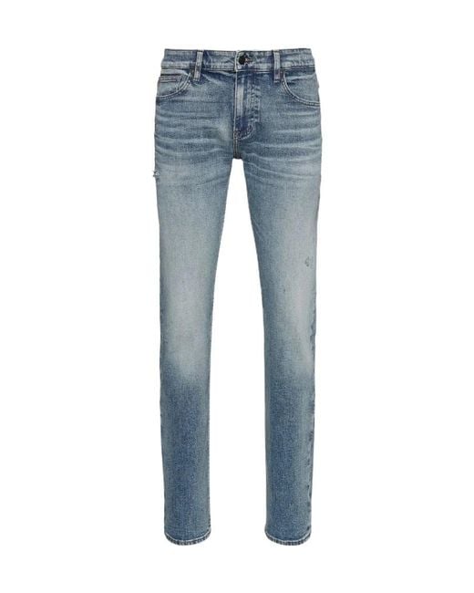 Boss Blue Bleached-Wash Cotton Jeans for men