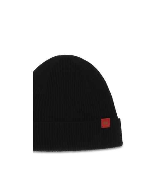 Kiton Black Logo-Patch Ribbed Beanie Hat for men