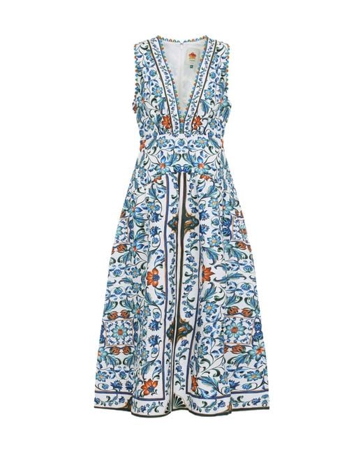 Farm Rio Blue Linen Midi Dress
