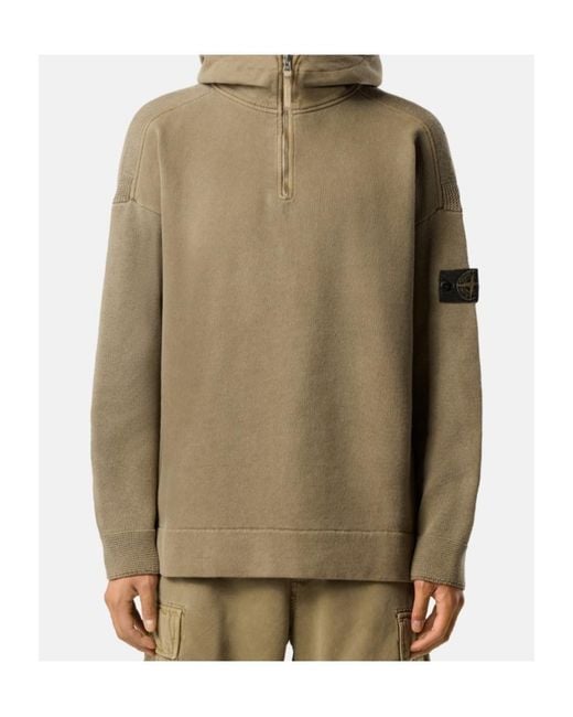 Stone Island Natural Loose-Fit Hooded Half-Zip Sweatshirt With Knit Panels for men