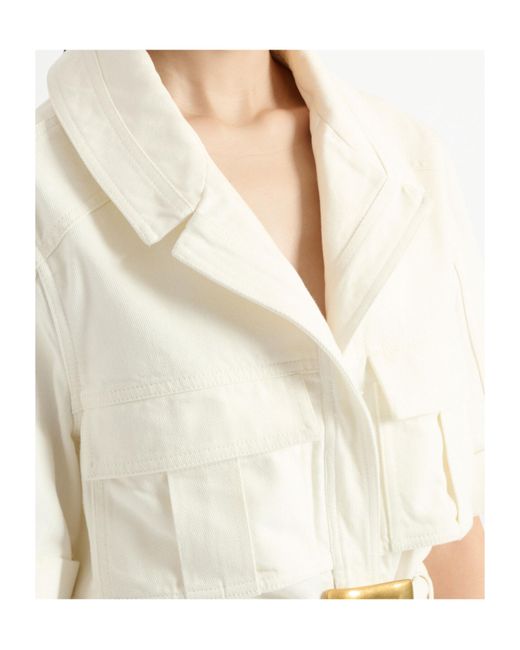 Balmain White Belted Denim Playsuit