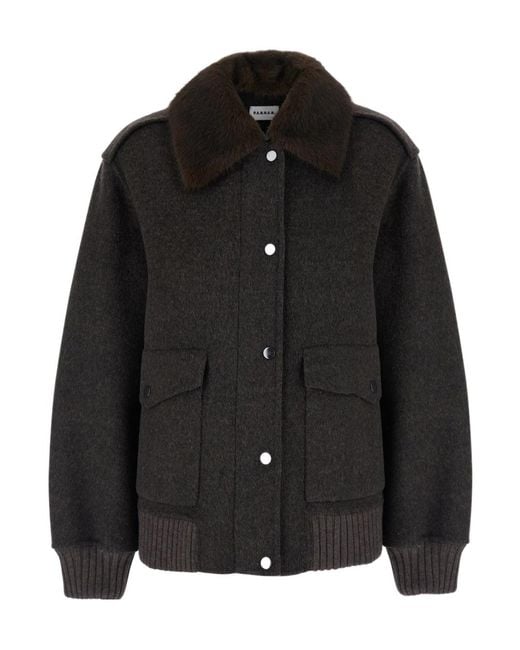 P.A.R.O.S.H. Black P.A.R.O..H. Faux Fur Collar Wool Jacket