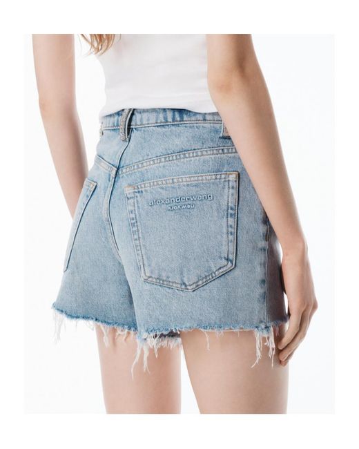 Alexander Wang Blue Embellished Belt-Loop Denim Shorts