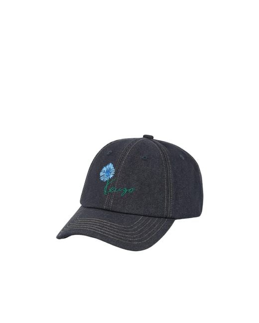 KENZO Blue Floral Logo Denim Baseball Cap for men