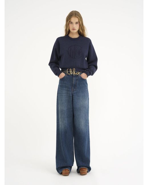 Chloé Blue Embroidered-Logo Jumper