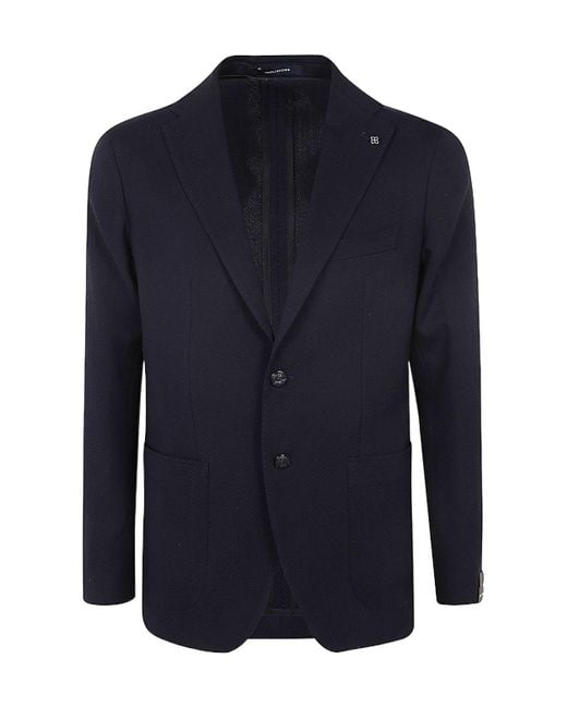 Tagliatore Blue Notched-Lapels Single-Breasted Blazer for men