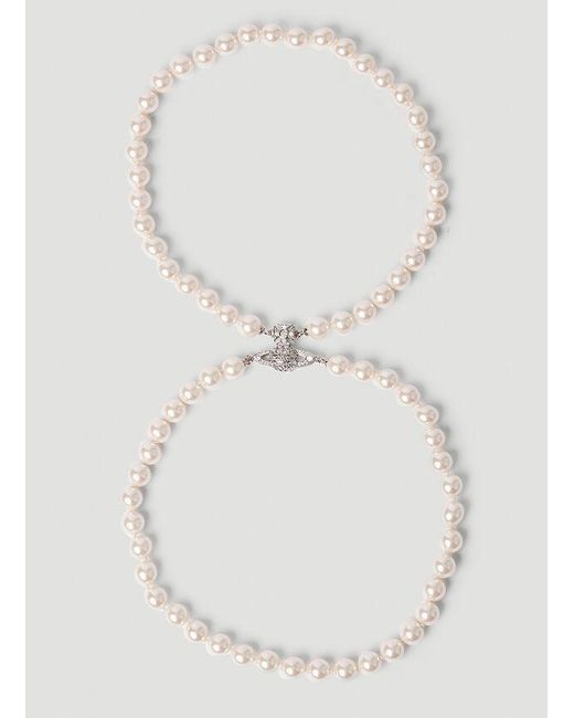 Vivienne Westwood White Orb Logo Beaded Choker Necklace