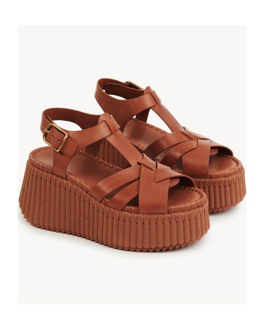 Chloé Brown Leather Platform Sandals