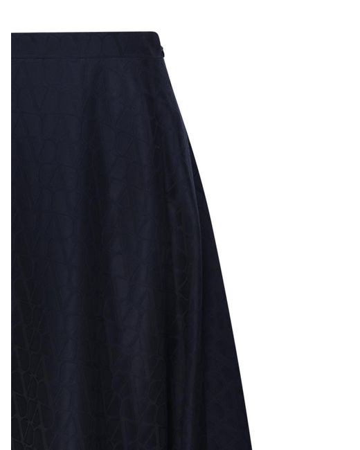 Valentino Blue All-Over Logo Patterned Pleated Skirt