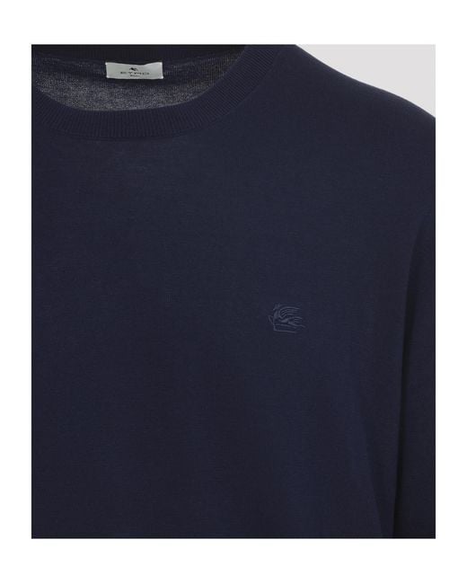 Etro Blue Long-Sleeved Crewneck Jumper for men
