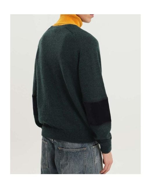 1989 STUDIO Green Contrast Panel Knitted Sweater for men