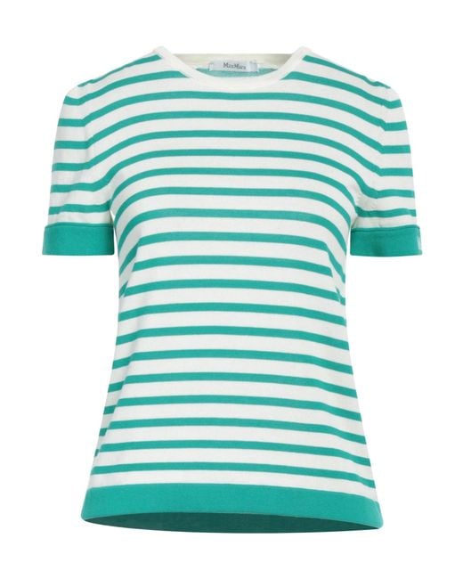 Max Mara Green Striped Short-Sleeved Knitted Top