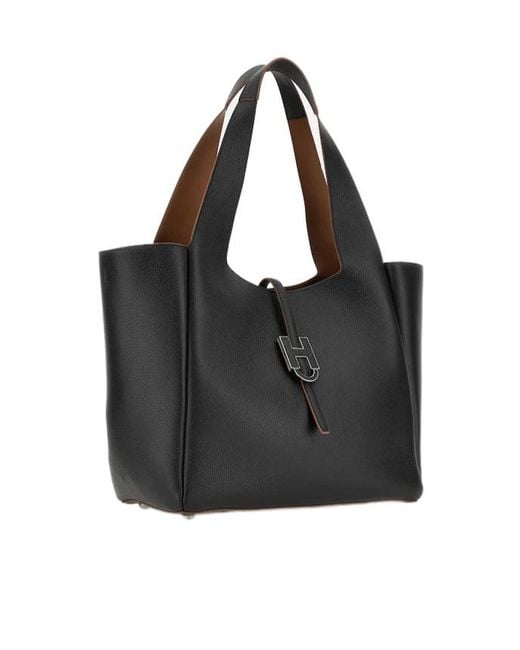 Hogan Black Trend Logo Plaque Tote Bag