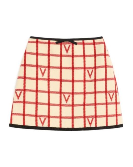 Valentino Red Grid-Patterned Bow Detailed Mini Skirt