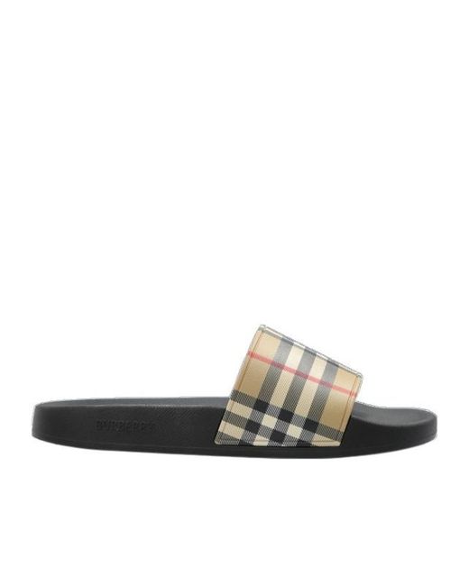Burberry White Checked Open Toe Slides