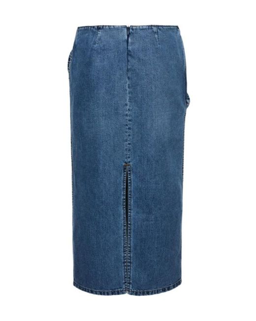 Magda Butrym Blue Rose-Detail Denim Midi Skirt