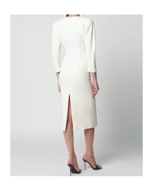 ANDAMANE White Midi Dress With Rounded Shoulders