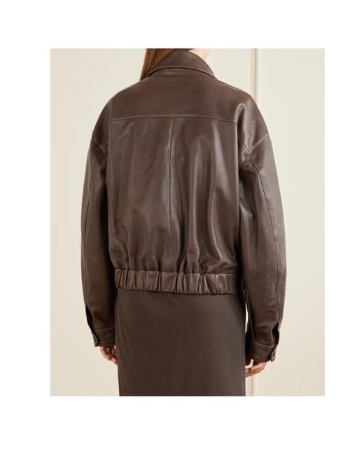 Nour Hammour Brown Long-Sleeved Leather Jacket