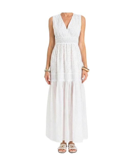 Twinset White Broderie Sleeveless Maxi Dress