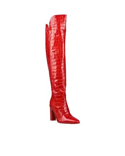Max Mara Red Solid Color Leather Tall Boots