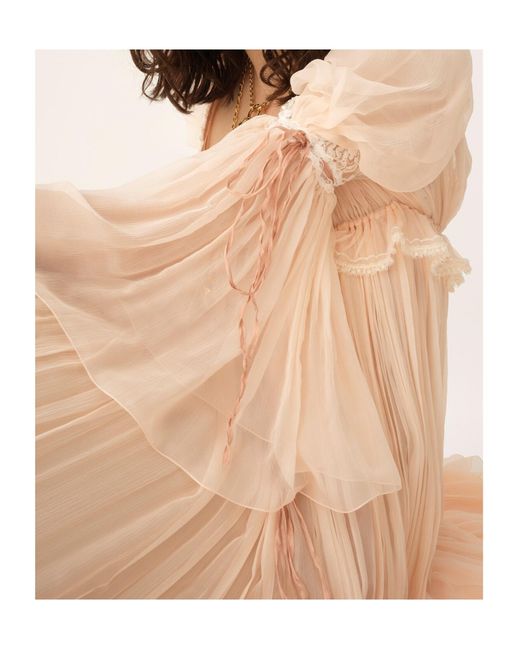 Chloé Natural Oversized Long Ruffled Tulle Dress
