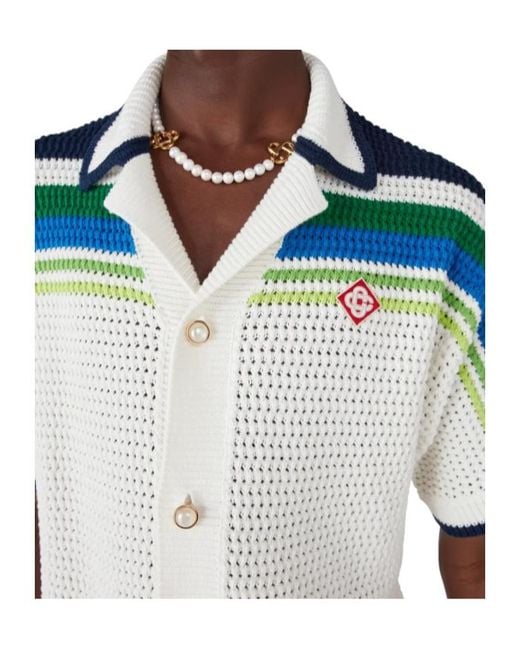 Casablanca Blue Striped Knitted Polo Shirt for men