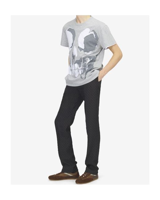 McQueen Gray Skull-Applique T-Shirt for men