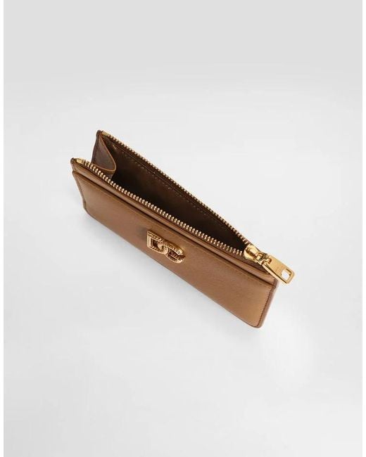 Dolce & Gabbana Brown Calfskin Card Holder With Dg Logo
