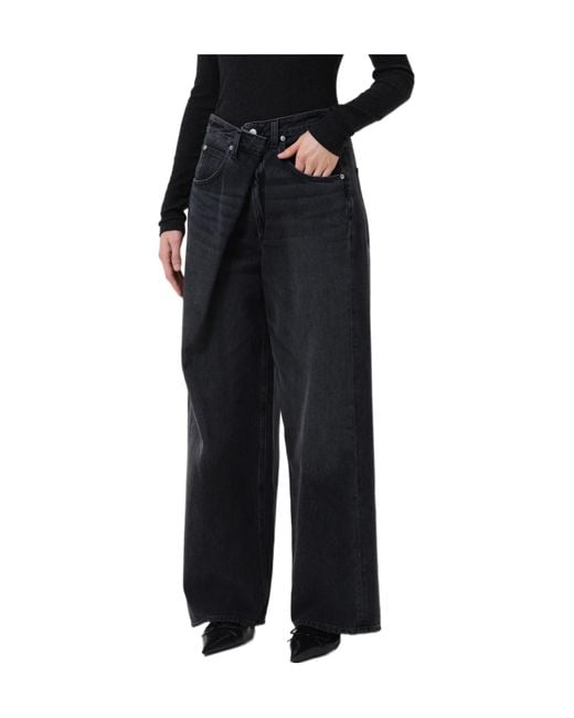 Agolde Black Mid-Rise Denim Trousers