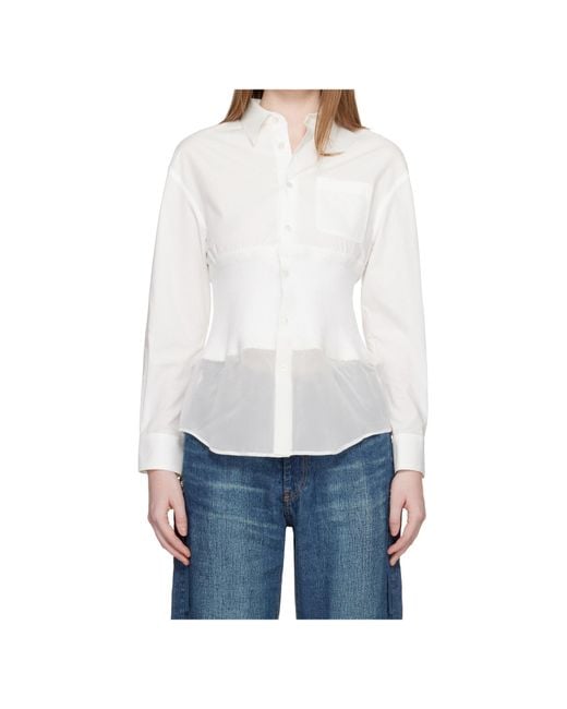 Undercover White Knitted Patchwork Long-Sleeved Shirt
