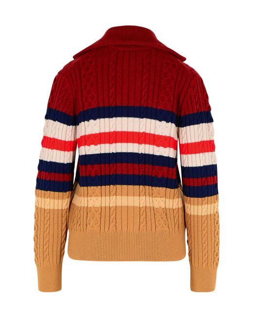 Maison Kitsuné Orange Maison Kitsuné Striped Zipped Knit Cardigan