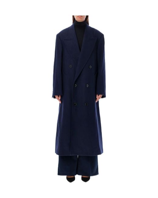 AMI Blue Ami Double-Breasted Long Coat