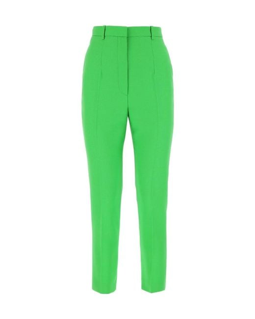 McQueen Green Straight Leg Pleated Pants