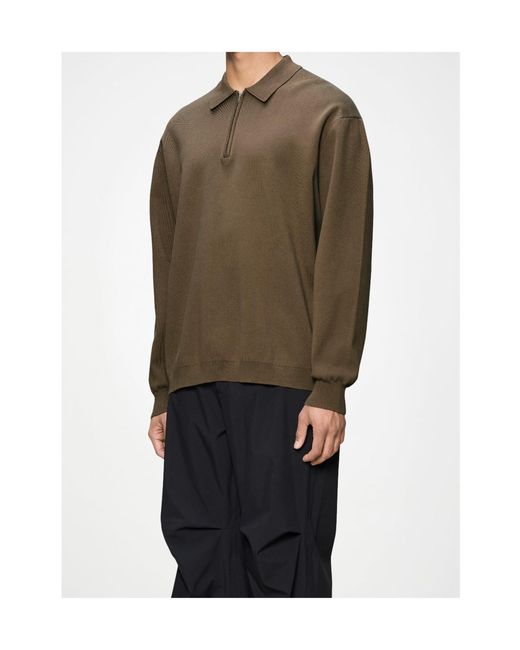 Rains Green Long-Sleeved Knitted Polo Shirt for men