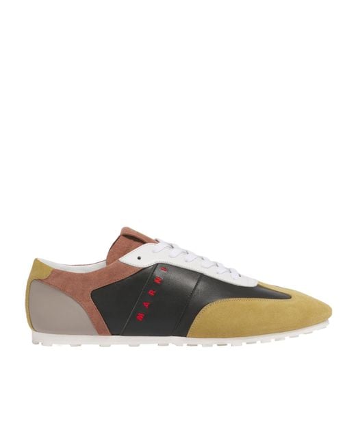 Marni Brown Logo Printed Colourblock Lace-Up Sneakers for men